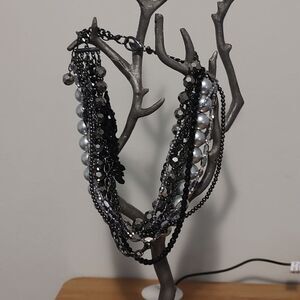 Sequin Brand Multi Layer Necklace Elegant Beads/Chain Women's Jewelry Blk&Silver